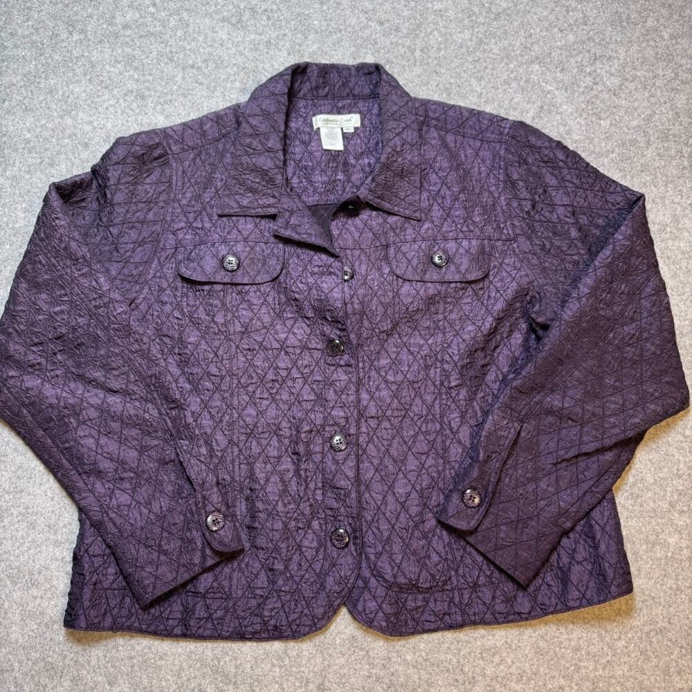 Coldwater Creek Purple Crinkle Textured Jacket Women’s XL Button Front Pockets
